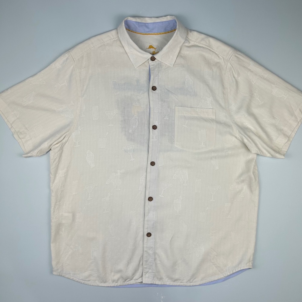 Tommy Bahama Mens XL Hard Choices Cocktail Embroidered Silk Blend Camp Shirt - Picture 3 of 10